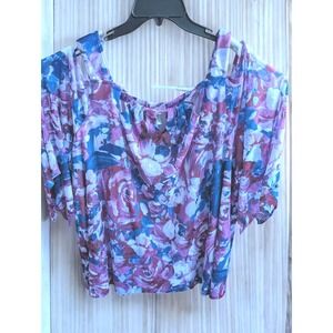 Catherines Petite Plus Size Top 3XWP‎ 3X W P Floral Cold Shoulder Blouse Lined